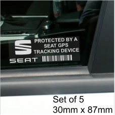 5 x SEAT GPS Tracking Device Security WINDOW Stickers 87x30mm-Mii,Ibiza,Toledo,León,Altea,Alhambra,Car,Van Alarm Tracker